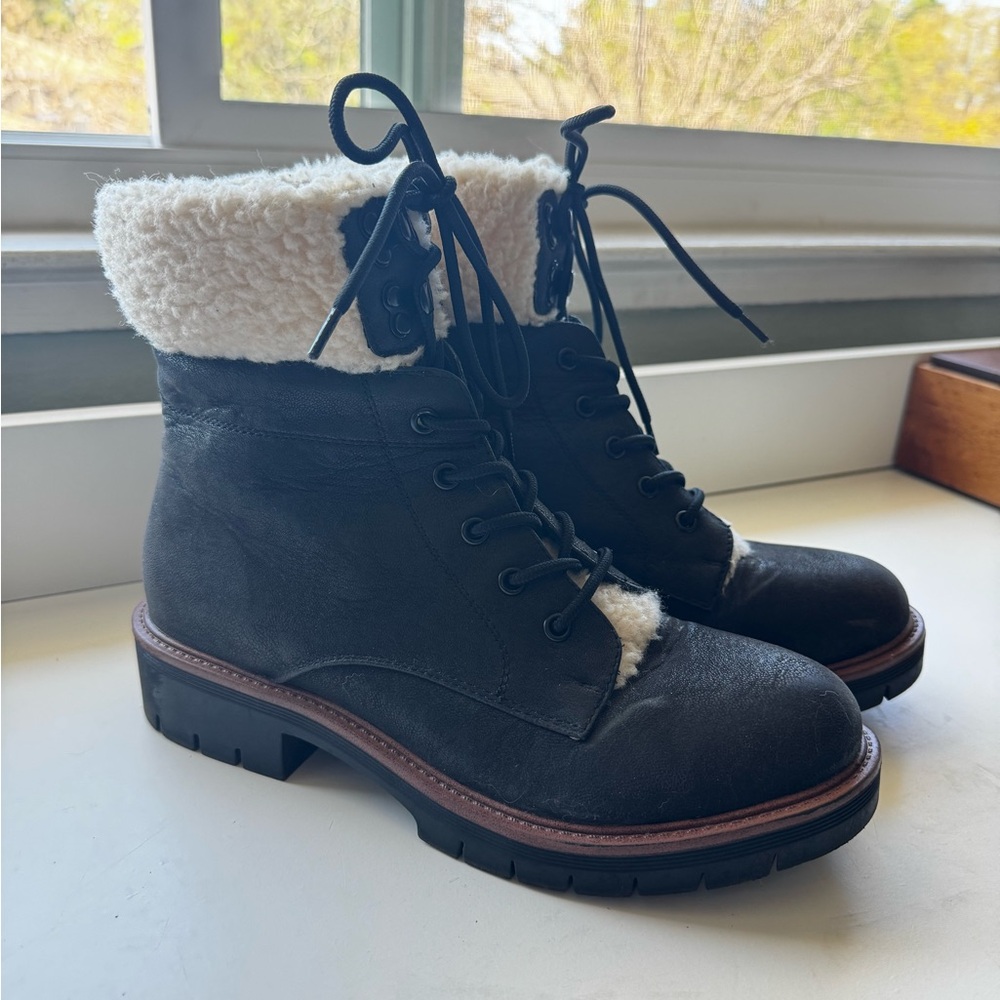 MIA Black Lace-Up Faux Shearling Ankle Boots